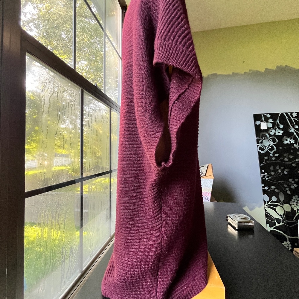 White House Black Market Wine Boatneck Asymmetrical Hem Dolman-Sleeve Sweater - Picture 5 of 10